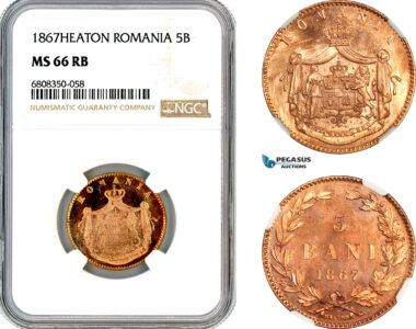 AM137, Romania, Carol I, 5 Bani 1867, Heaton Mint, NGC MS66RB