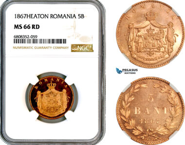 AM138, Romania, Carol I, 5 Bani 1867, Heaton Mint, NGC MS66RD