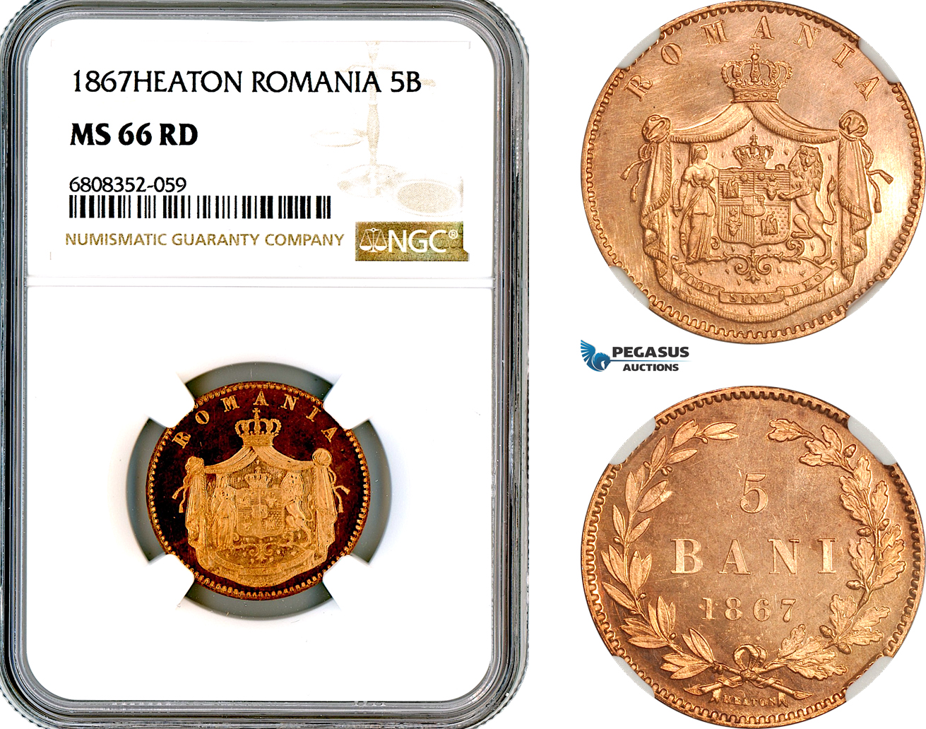 AM138, Romania, Carol I, 5 Bani 1867, Heaton Mint, NGC MS66RD