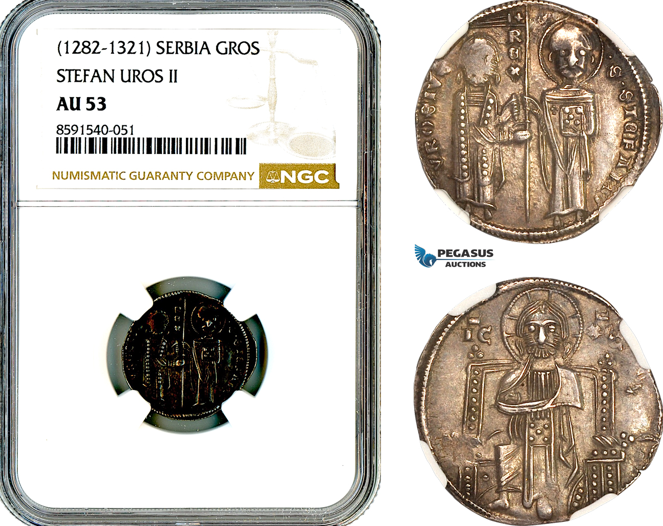 AM285, Serbia, Stefan Uros II Milutin, Grosch ND (1282-1321) Silver, NGC AU53