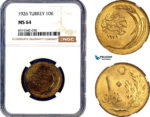 AM289, Turkey, 10 Kurush 1926, Istanbul Mint, NGC MS64