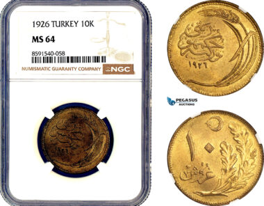 AM289, Turkey, 10 Kurush 1926, Istanbul Mint, NGC MS64