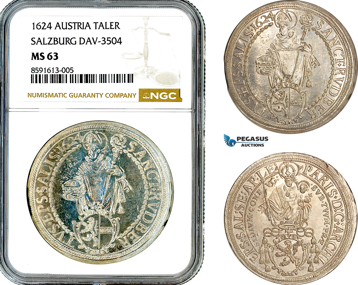 AM293, Austria, Salzburg, Paris von Lodron, Taler 1624, Salzburg Mint, Silver, DAV-3504, NGC MS63, Top Pop!