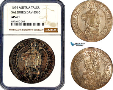 AM296, Austria, Salzburg, Johann Ernst von Thun, Taler 1694, Salzburg Mint, Silver, DAV-3510, NGC MS61