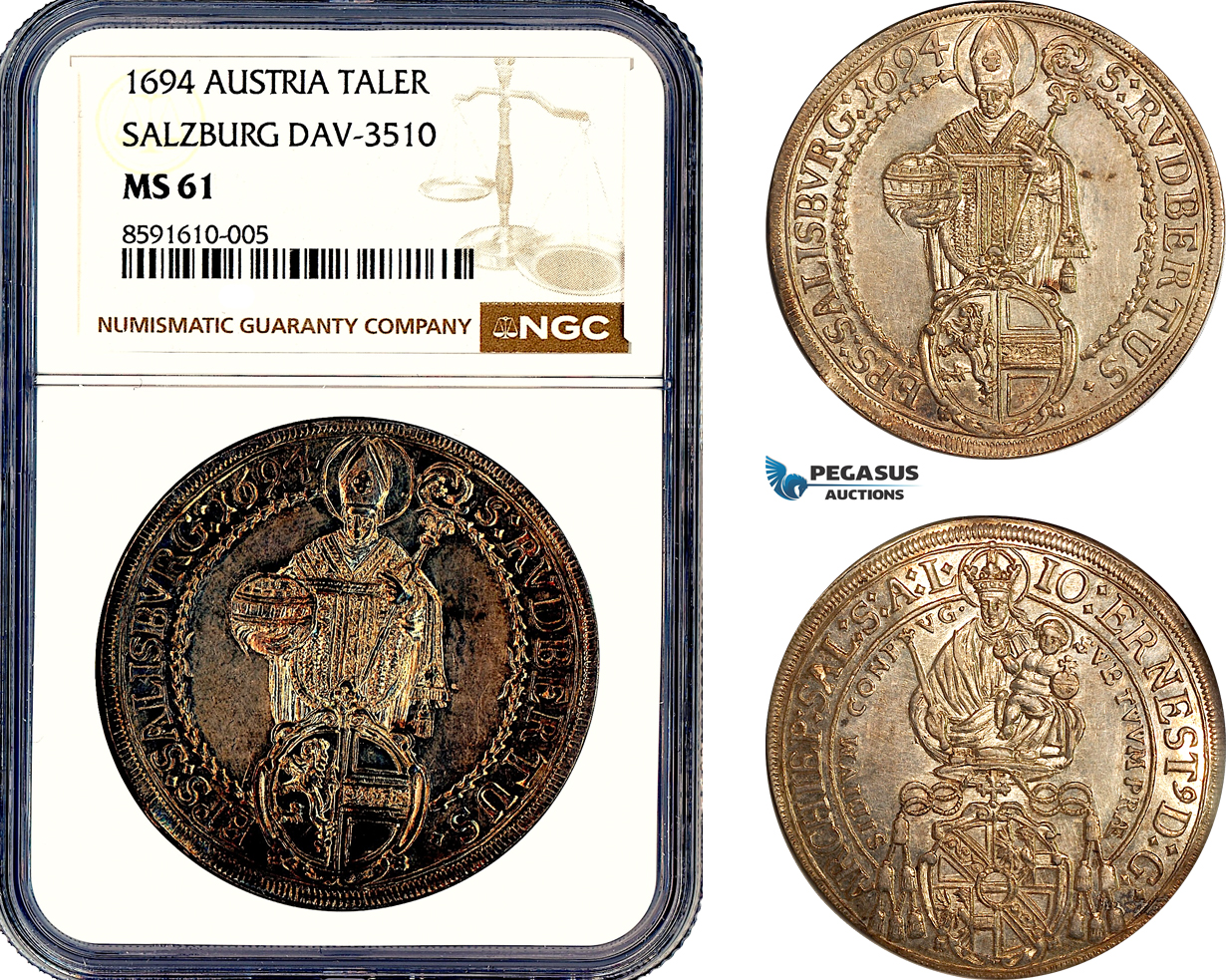 AM296, Austria, Salzburg, Johann Ernst von Thun, Taler 1694, Salzburg Mint, Silver, DAV-3510, NGC MS61
