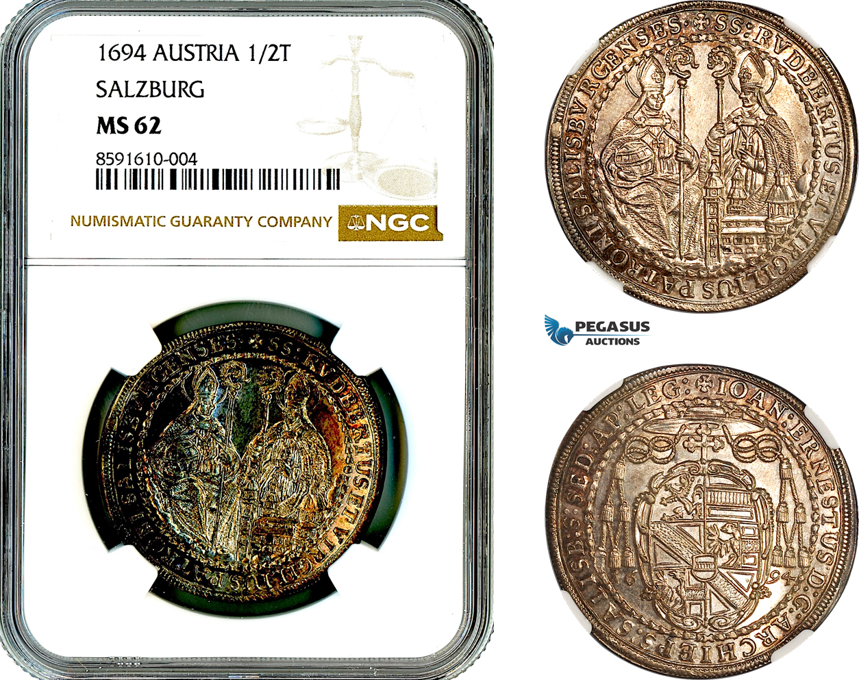 AM297, Austria, Salzburg, Johann Ernst von Thun, 1/2 Taler 1694, Salzburg Mint, Silver, NGC MS62