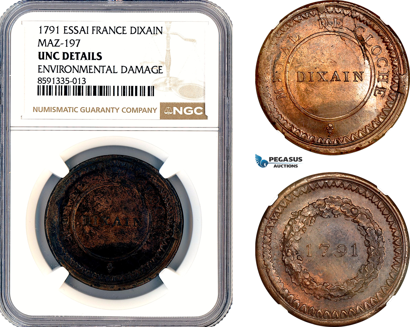 AM300, France, Essai Dixain de Rochon 1791, MAZ-197, NGC UNC Details