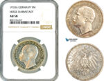 AM303, Germany, Hesse-Darmstadt, Ernst Ludwig, 3 Mark 1910 A, Berlin Mint, Silver, NGC AU58