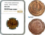 AM304, Germany, Mainz, Frederick Charles Joseph, 2 Sols 1793 L’AN 2, Siege Coinage, NGC MS63BN