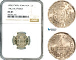 AM309, Romania, Ferdinand, 1 Leu 1924, Poissy Mint, Thick Planchet, NGC MS64