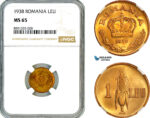 AM311, Romania, Carol II, 1 Leu 1938, NGC MS65