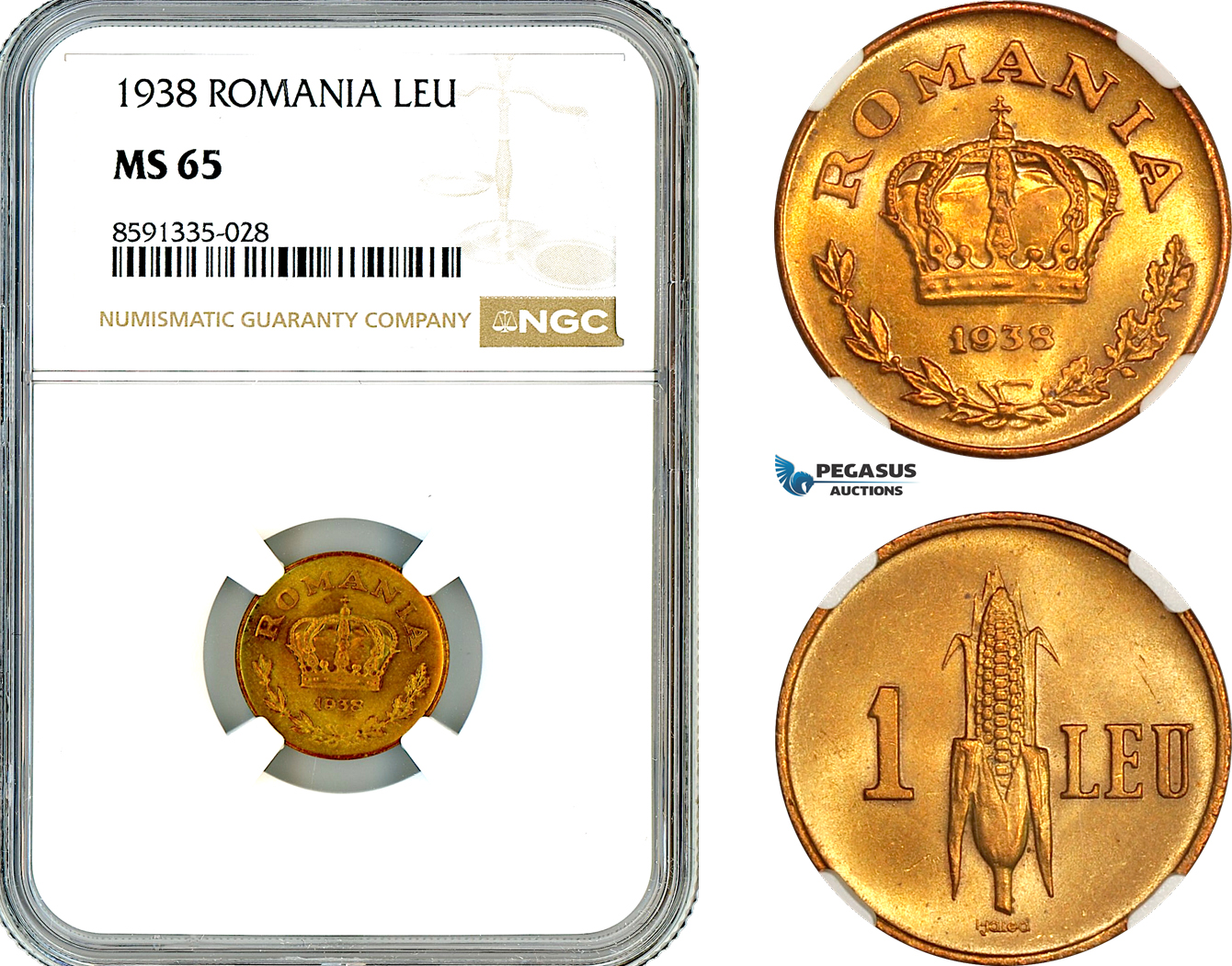 AM311, Romania, Carol II, 1 Leu 1938, NGC MS65