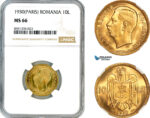 AM312, Romania, Carol II, 10 Lei 1930, Paris Mint, NGC MS66