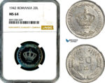 AM317, Romania, Mihai I, 20 Lei 1942, Bucharest Mint, NGC MS64