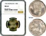 AM318, Romania, Mihai I, 100 Lei 1943, Bucharest Mint, NGC MS64