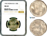 AM319, Romania, Mihai I, 100 Lei 1943, Bucharest Mint, NGC MS65