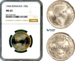 AM320, Romania, Mihai I, 100 Lei 1944, Bucharest Mint, NGC MS65