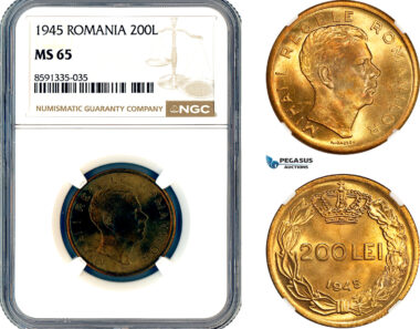 AM321, Romania, Mihai I, 200 Lei 1945, Bucharest Mint, NGC MS65
