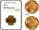 AM324, Romania, Mihai I, 2000 Lei 1946, Bucharest Mint, NGC MS64