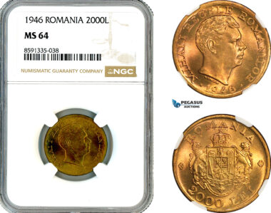 AM324, Romania, Mihai I, 2000 Lei 1946, Bucharest Mint, NGC MS64