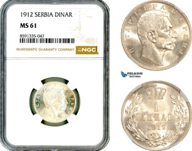 AM329, Serbia, Petar I, 1 Dinar 1912, Silver, NGC MS61