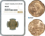 AM332, Yugoslavia, Alexander I, 1 Dinar 1925 P, Poissy Mint, NGC MS65