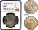 AM333, Argentina, Cordoba, 8 Reales 1852, Cordoba Mint, Silver, KM-32, Champagne toning, NGC MS62