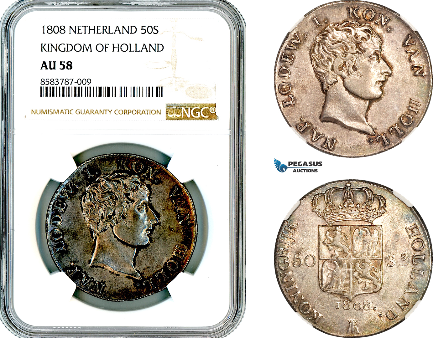 AM336, Netherlands, Kingdom of Holland, Louis Napoleon Bonaparte, 50 Stuivers 1808, Utrecht Mint, Silver, NGC AU58
