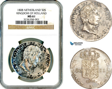 AM337, Netherlands, Kingdom of Holland, Louis Napoleon Bonaparte, 50 Stuivers 1808, Utrecht Mint, Silver, NGC MS61