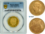 AM338, Italy, Kingdom of Napoleon, 40 Lire 1813 M, Milan Mint, Gold, PCGS MS62, Top Pop and single finest graded!