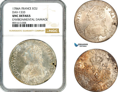 AM340, France, Louis XVI, Ecu 1784 A, Paris Mint, Silver, DAV-1333, NGC UNC Details